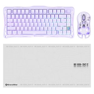 Gravastar V75 Manyetik Kablolu Gaming Klavye, M1 Pro Kablosuz Optik Mouse ve Mousepad Oyuncu Seti, Lavender Purple