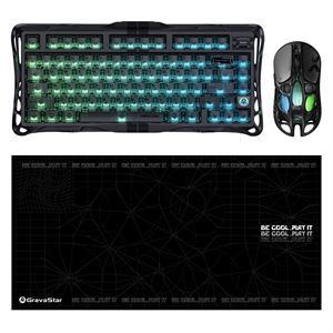 Gravastar V75 Manyetik Kablolu Gaming Klavye, XPro Kablosuz Optik Mouse ve Mousepad Oyuncu Seti, Stealth Black