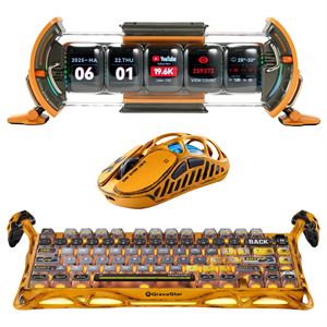 Gravastar K1 Pro Mekanik Gaming Klavye, XPro Kablosuz Optik Mouse ve Dijital Resim Çerçevesi Oyuncu Seti, Battle-Worn Yellow