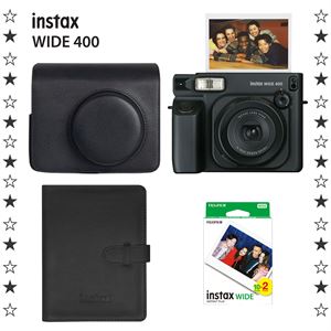 Instax Wide 400 Jet Black Fotoğraf Makinesi Deri Çanta Albüm ve 20'li Film Hediye Seti