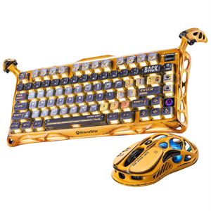 GravaStar Mercury K1 Pro Kablosuz RGB Işıklı Mekanik Gaming İngilizce Q Klavye ve M1 Pro Kablosuz Optik Mouse Seti, Battle-Worn Yellow