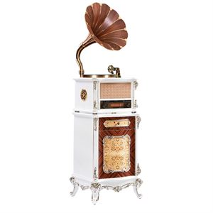 Fennessy F1877-65S Vintage 100W Hifi Gramofon Pikap Plakçalar, Bluetooth, CD, Radio, USB Çalar Kristal Beyaz Piyano Lake